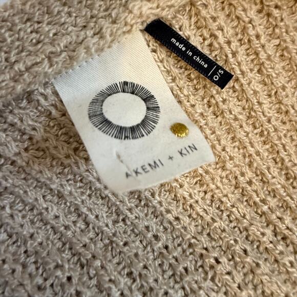 Anthropologie Akemi + Kin Long Kimono Vest OS Tan Cream Sleeveless Knit Cardigan - Picture 7 of 15